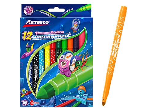 MARCADORES SUPERPUNTA 12 COLORES LAVABLES